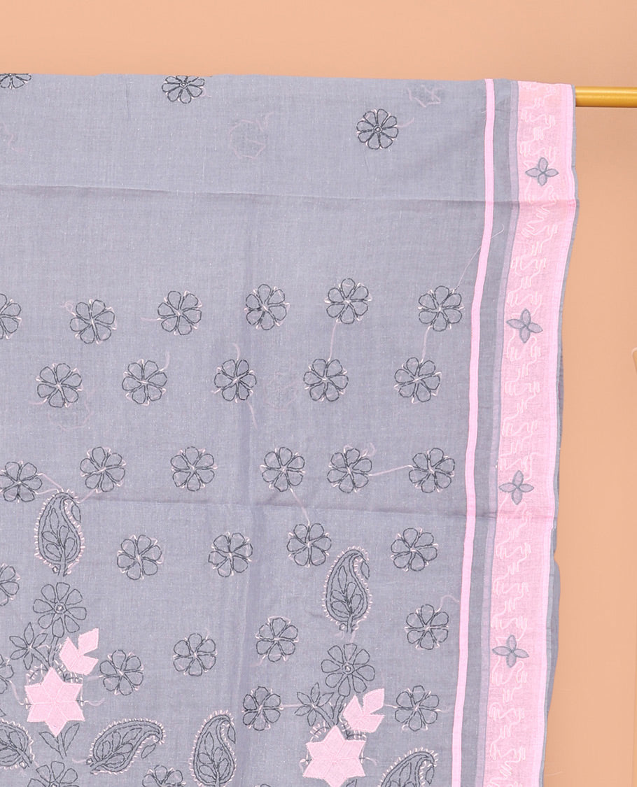 Grey Lucknowi Chikankari Saree