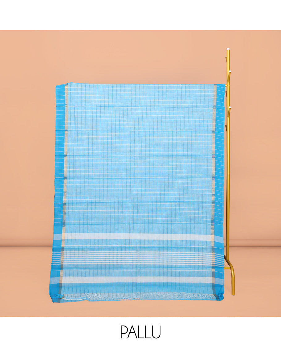 Blue Checked Chirala Cotton Saree, a Contrast Border, Self-Pallu, and a Matching Blouse