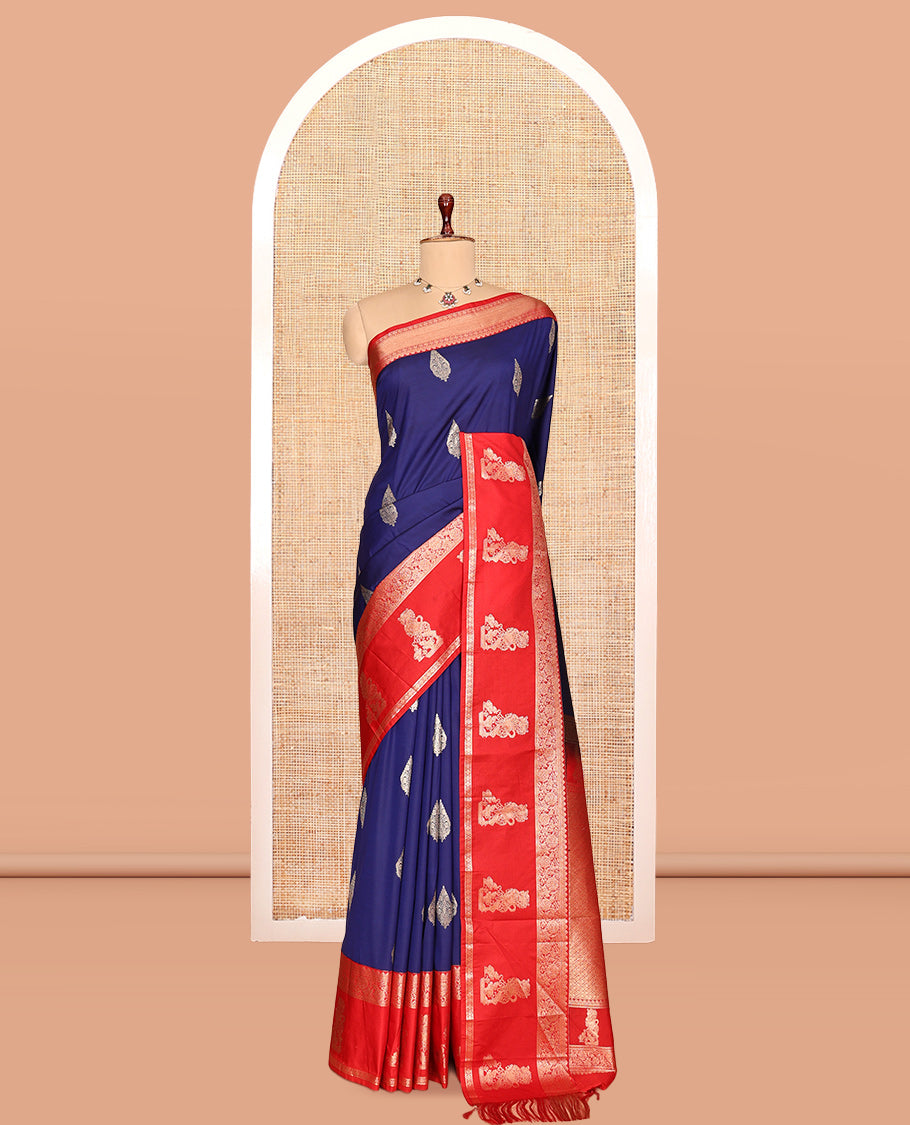 Ink Blue Zari Buttas Budget Silk Saree