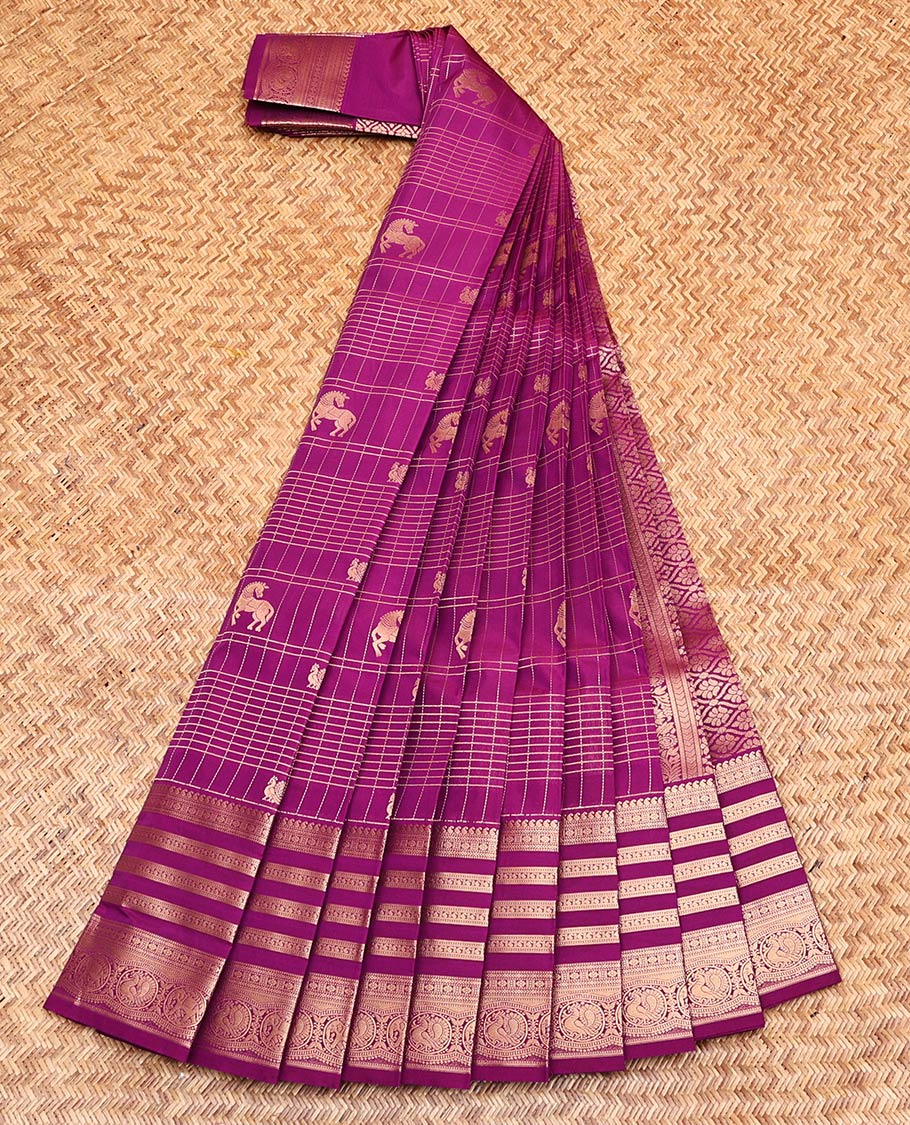 Magenta Checks Budget Silk Saree
