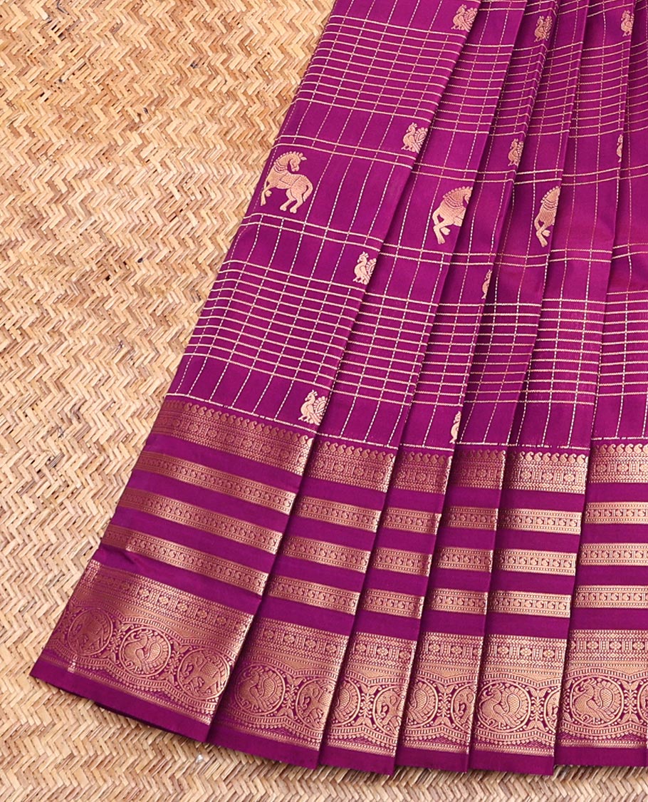 Magenta Checks Budget Silk Saree
