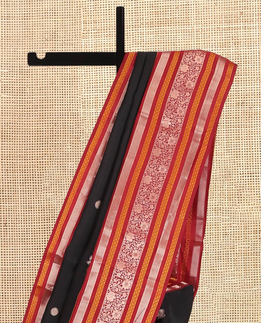 Black Mayil-Chakra Buttas Vasundhara Lite Silk Mix Saree, Contrast Traditional Zari Border, and a Contrast Blouse