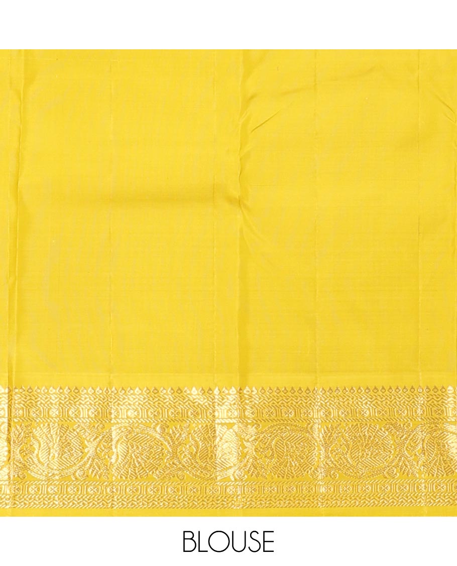 Pink zari buttas silk saree, contrast border of thilakam,neli,banaras,rudraksham & dhavana kodi & jaal design pallu