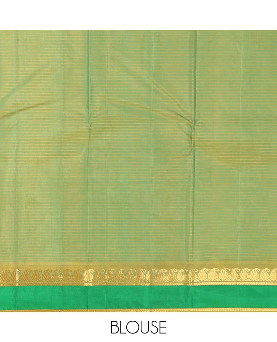 Blue striped Kanchipuram silk saree, contrast rettai pettu border of vanki manga, and kathir designs, and zari design pallu