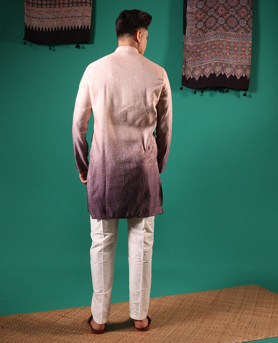 Chikku ombre-toned with sequins embroidered jaal patterned full-sleeved men's kurta