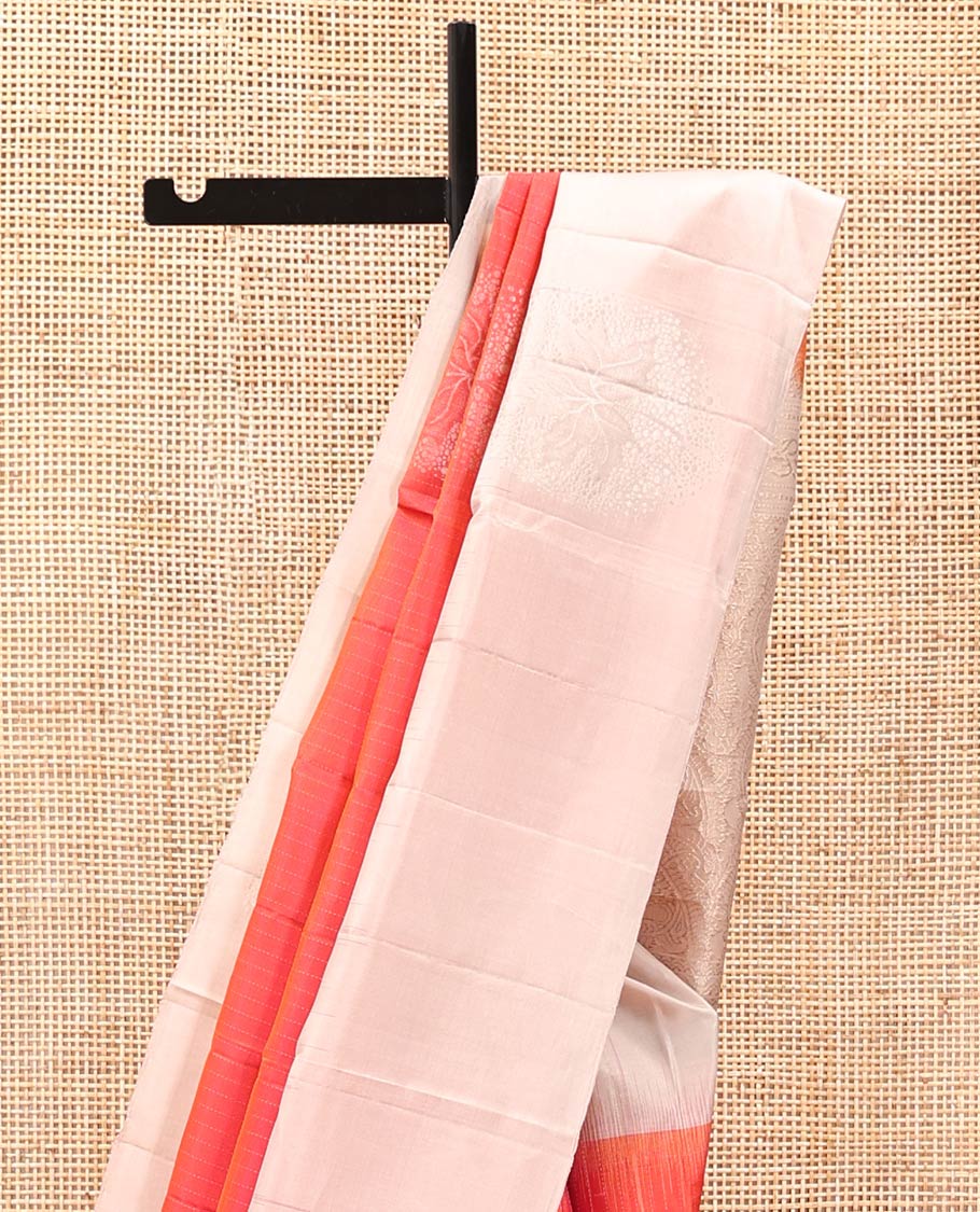 Orange Mayuri Soft Silk Saree, Enriched with Zari Buttas All Over Its Body, Complemented by Contrast Border of Zari Buttas, Intricately Designed Pallu and Paired with a Contrast Blouse