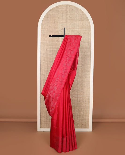 Pink zari buttas soft silk saree, zari floral design border & pallu of geometric patterns