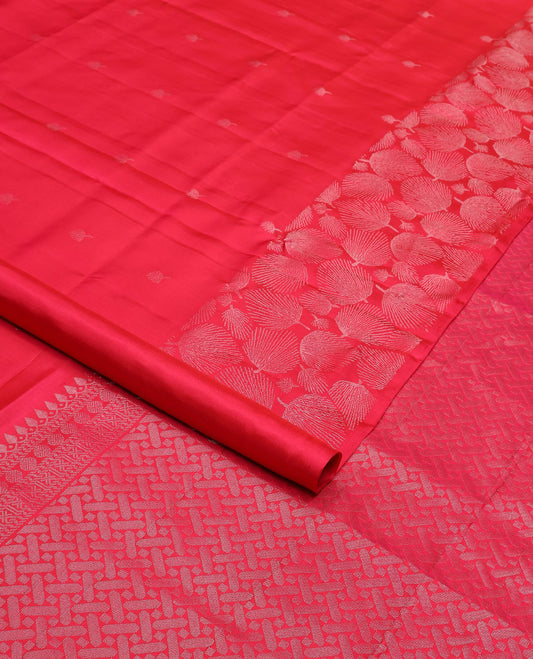 Pink zari buttas soft silk saree, zari floral design border & pallu of geometric patterns