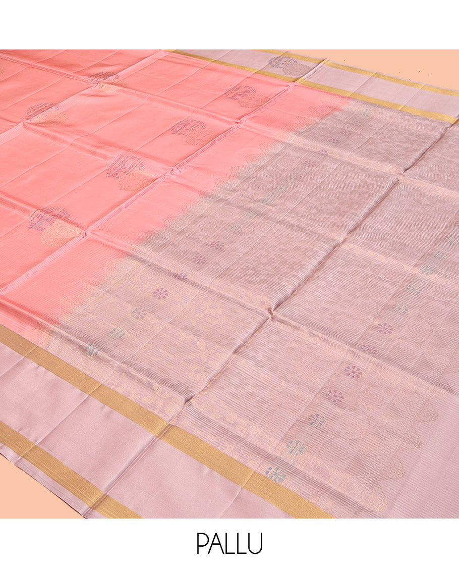 Pink Mayuri Lite Silk Mix Saree, Sparsely Woven with Stripes and Buttas, a Contrast Border, Pallu of Zig-Zag Designs, and a Contrast Blouse