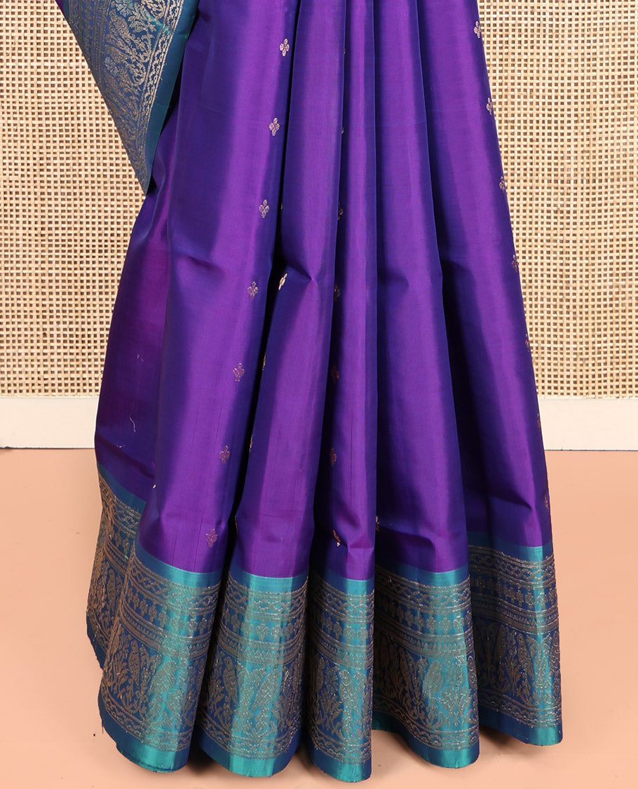Violet Mayuri Lite Silk Mix Saree, Subtly Sparkled With Zari Buttas, Complemented by Contrast Traditional Border, Intricately Woven Pallu and a Contrast Blouse