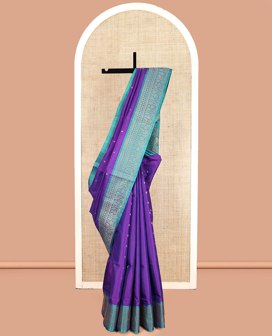 Violet Mayuri Lite Silk Mix Saree, Subtly Sparkled With Zari Buttas, Complemented by Contrast Traditional Border, Intricately Woven Pallu and a Contrast Blouse