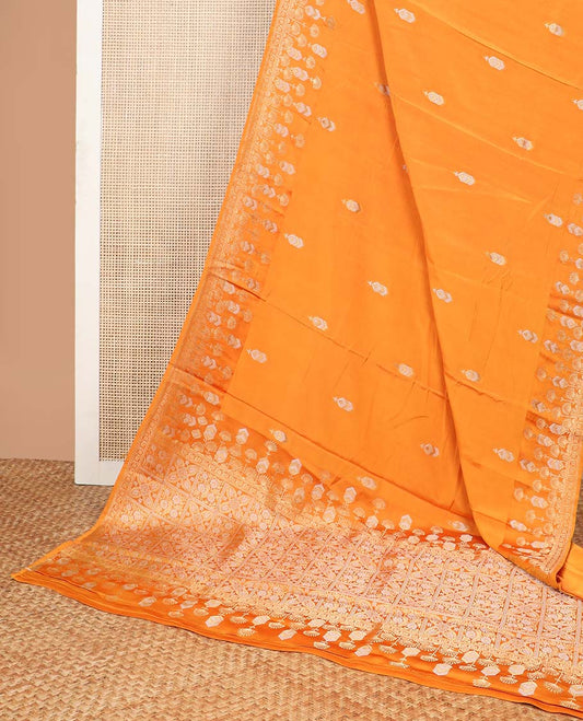 Orange floral motifs mushru silk saree with self floral design border & floral jaal design pallu