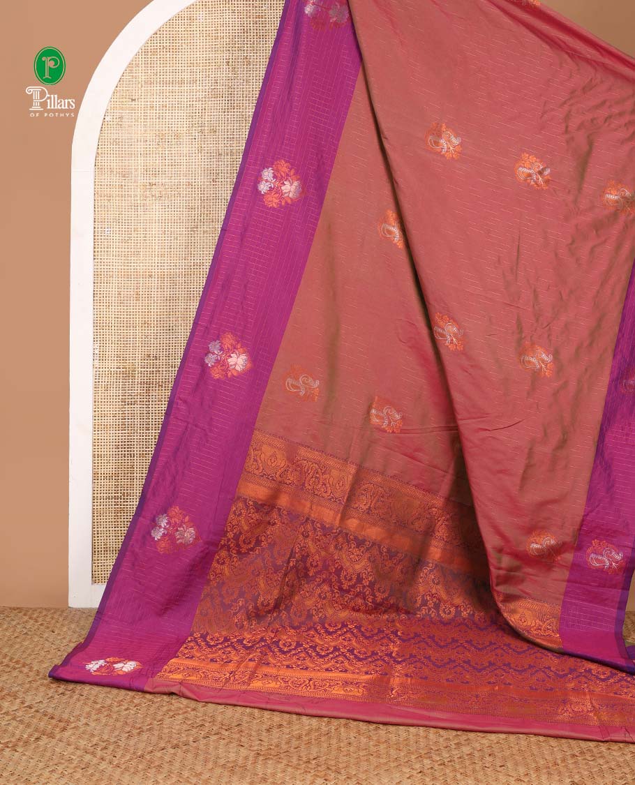 Onion pink zari mango butta design soft silk saree with lotus flower design border & rich weaving pallu along with butta design blouse