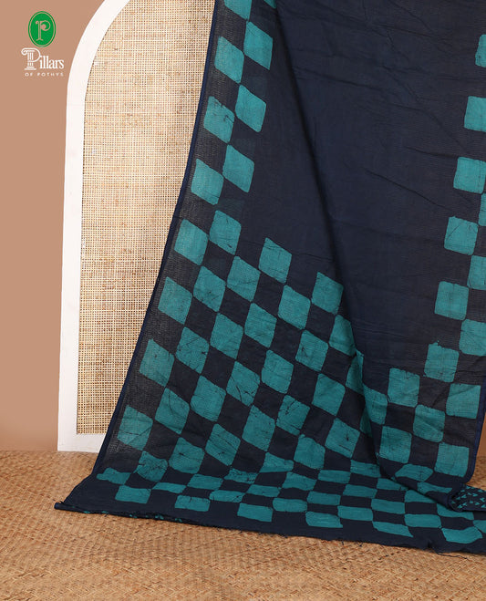 Blue kota cotton saree with box type pathik printed border & printed pallu along with printed blouse