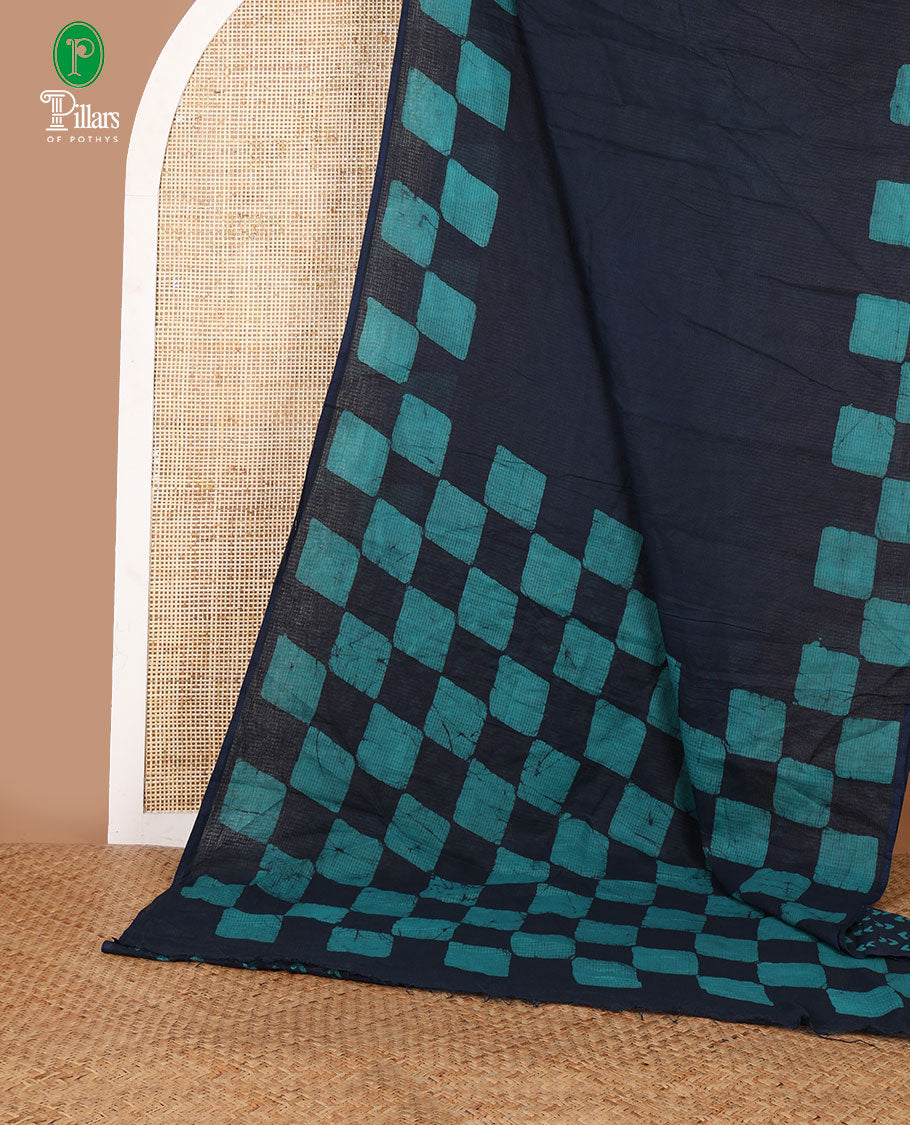 Blue kota cotton saree with box type pathik printed border & printed pallu along with printed blouse