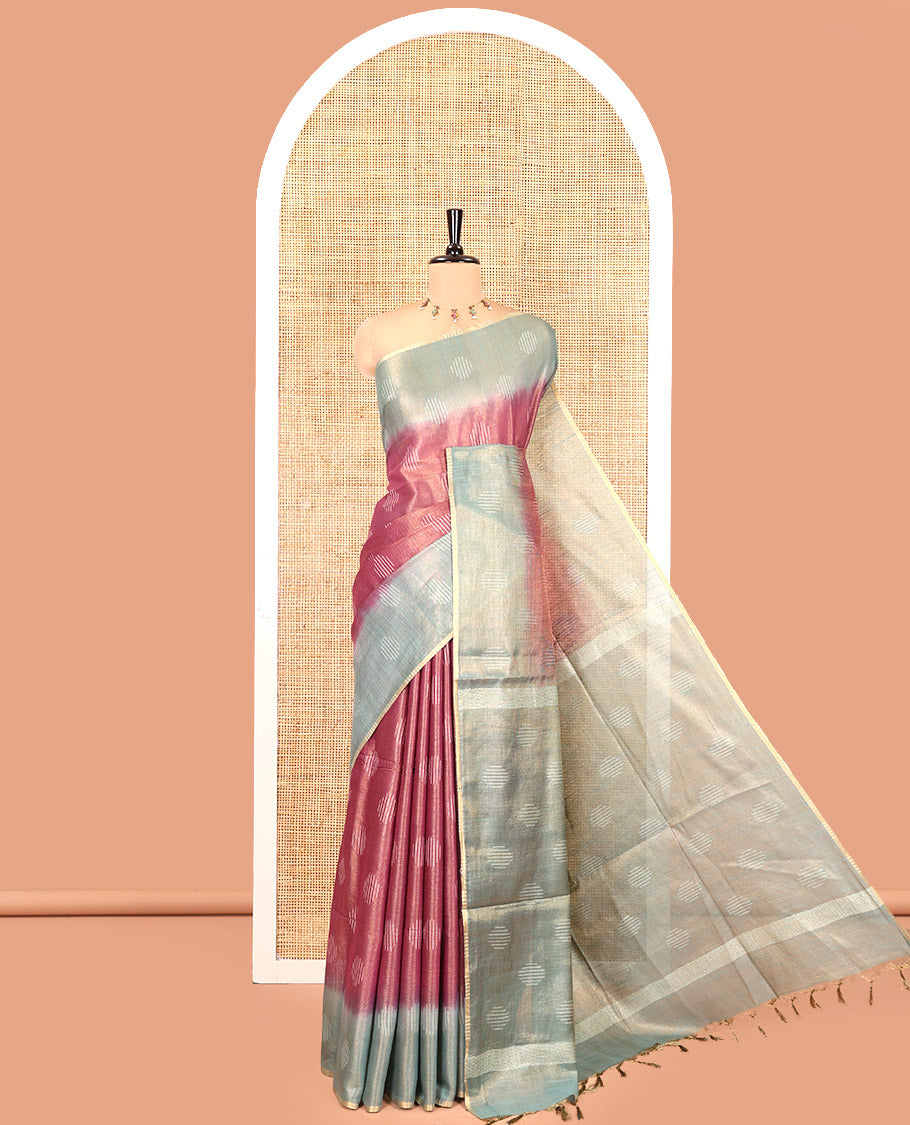 Purple Bhagalpur Cotton Saree, Adorned with Buttas, Complemented by a Contrast Border, Pallu, and a Contrast Blouse