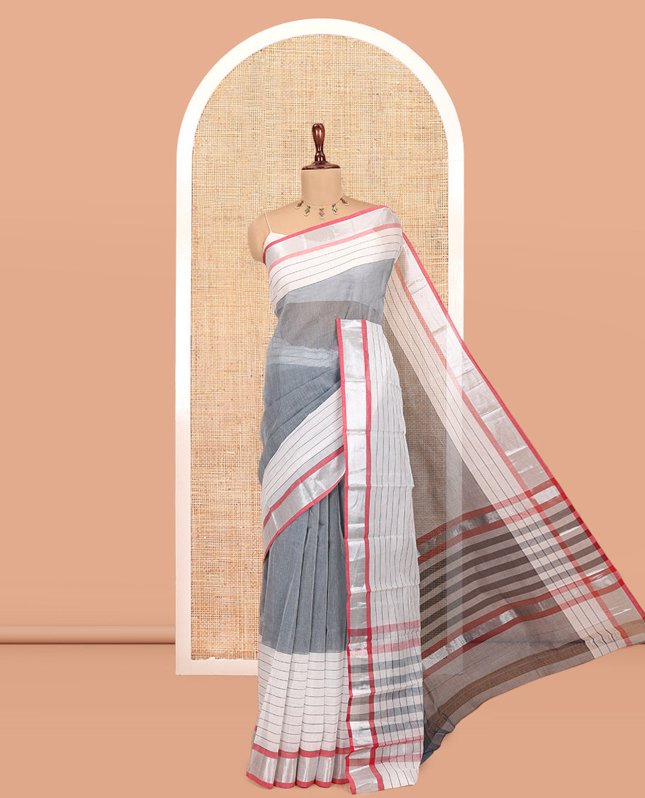 Grey Plain Handloom Mercerised Cotton Saree