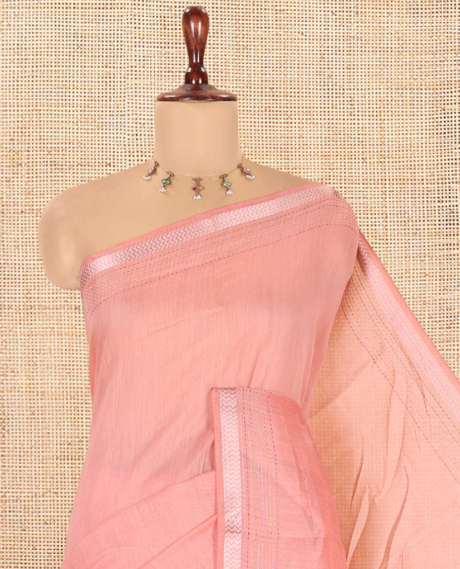 Peach Plain Chanderi Cotton Saree
