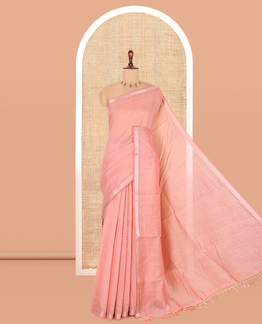 Peach Plain Chanderi Cotton Saree