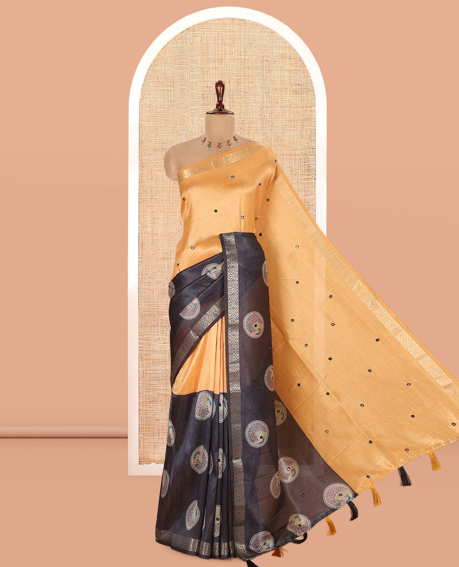 Orange-Grey Semi-Tussar Saree