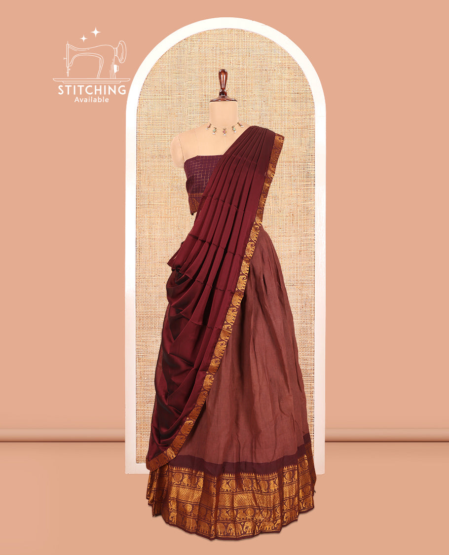 Brown-Maroon Sungudi Cotton Half-Saree