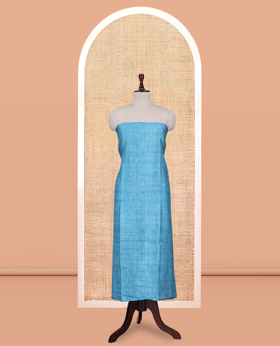 Rama Blue Semi-Bhagalpur Cotton Material Churidar Features Plain Top, a Santoon Bottom, and Contrast Abstract Printed Dupatta