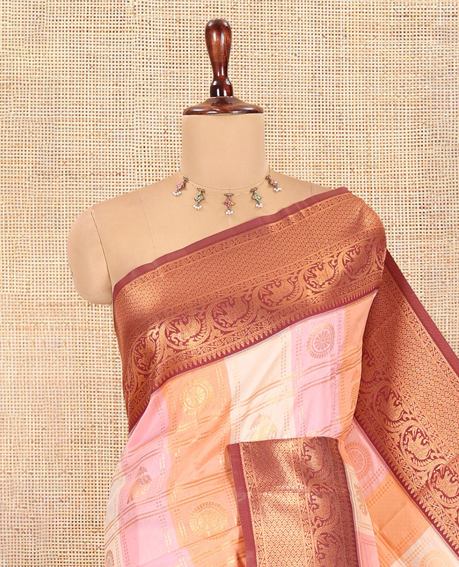 Multi-Color Zari Butta Enclosed Checks Litchi Saree, Adorned with Contrast Traditional Border and Blouse