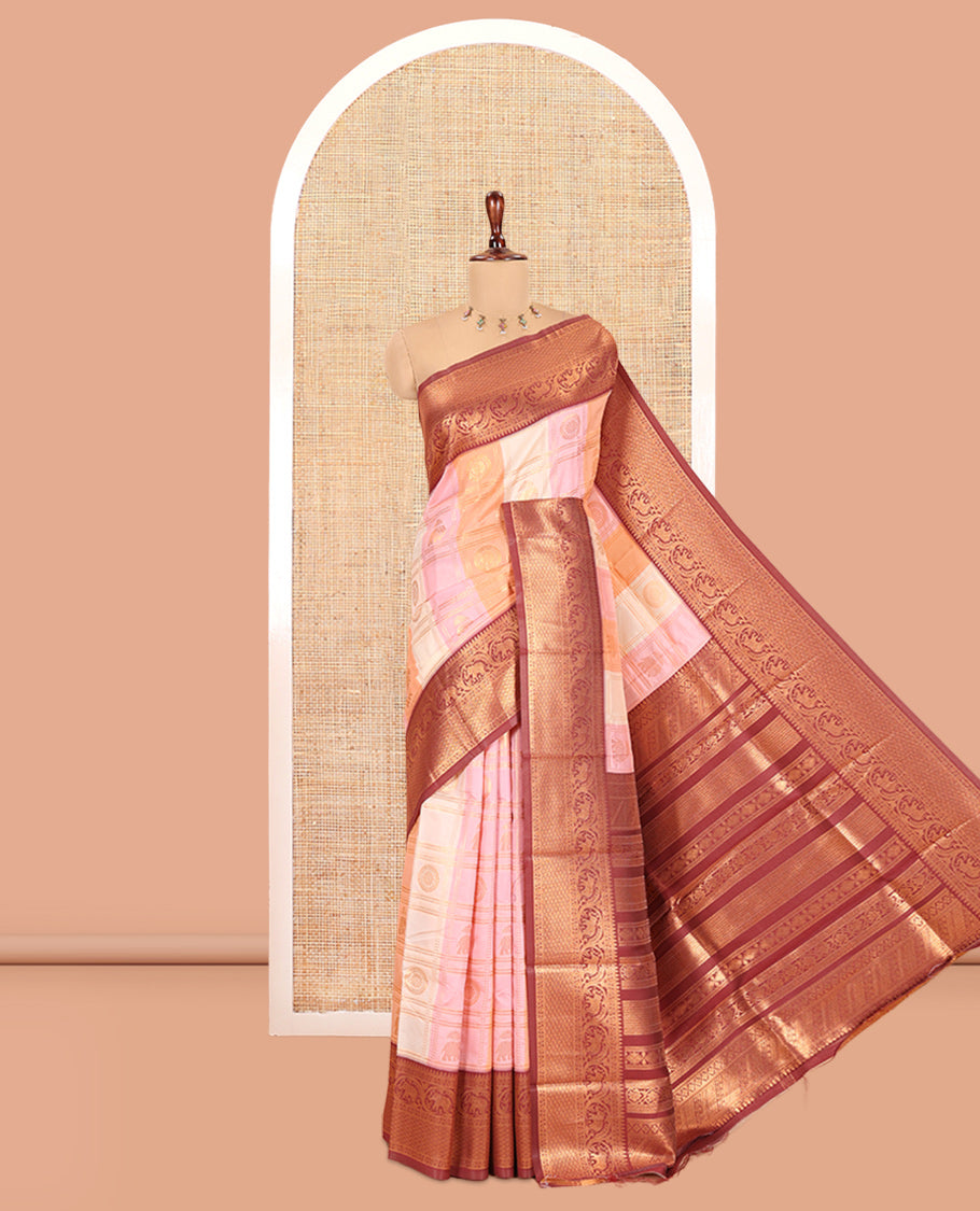 Multi-Color Zari Butta Enclosed Checks Litchi Saree, Adorned with Contrast Traditional Border and Blouse
