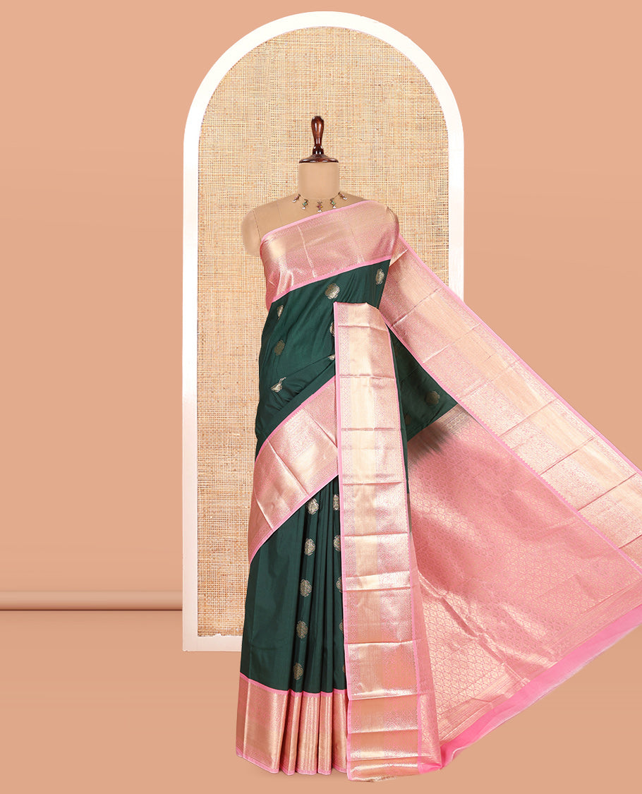 Dark Green-Light Pink Budget Silk Saree