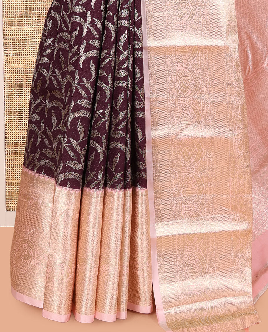 Wine-Baby Pink Budget Silk Saree