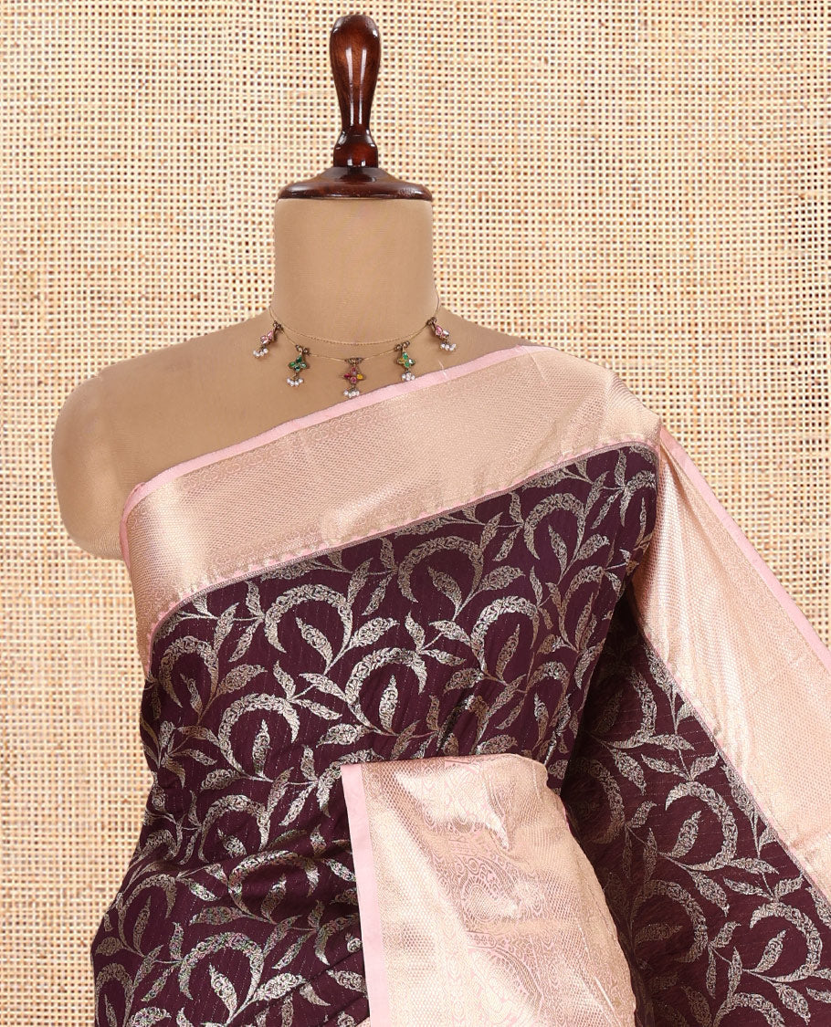 Wine-Baby Pink Budget Silk Saree