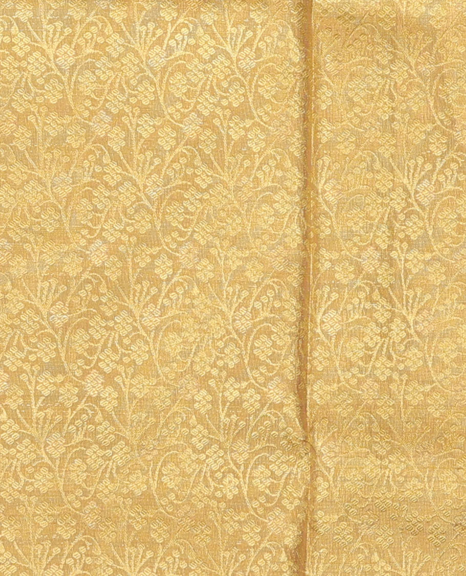 Gold pure-silk half saree, jacquard skirt, contrast border & blouse of rekku,muthu,neli & kodi visiry motifs & intricate dhavani