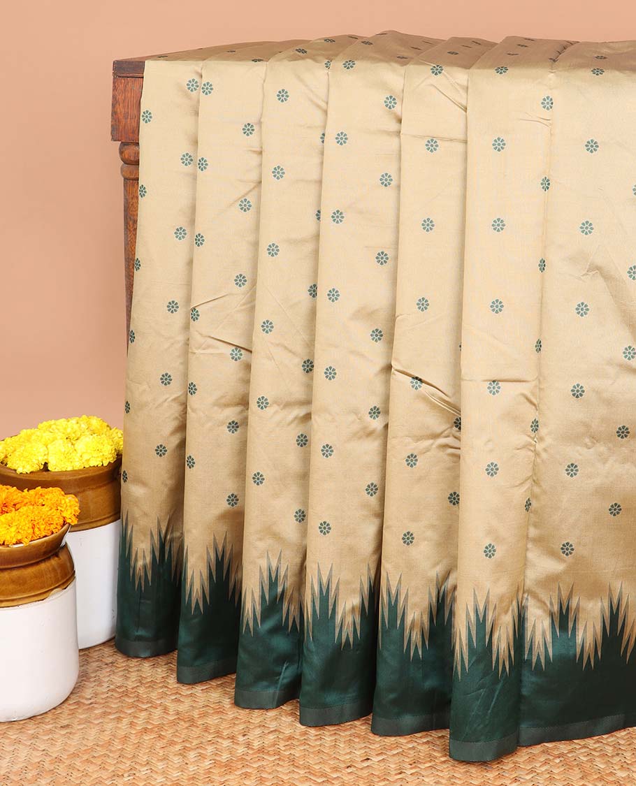 Chikku with green thread work butta elite silk saree with floral design border & thread work, floral design blouse
