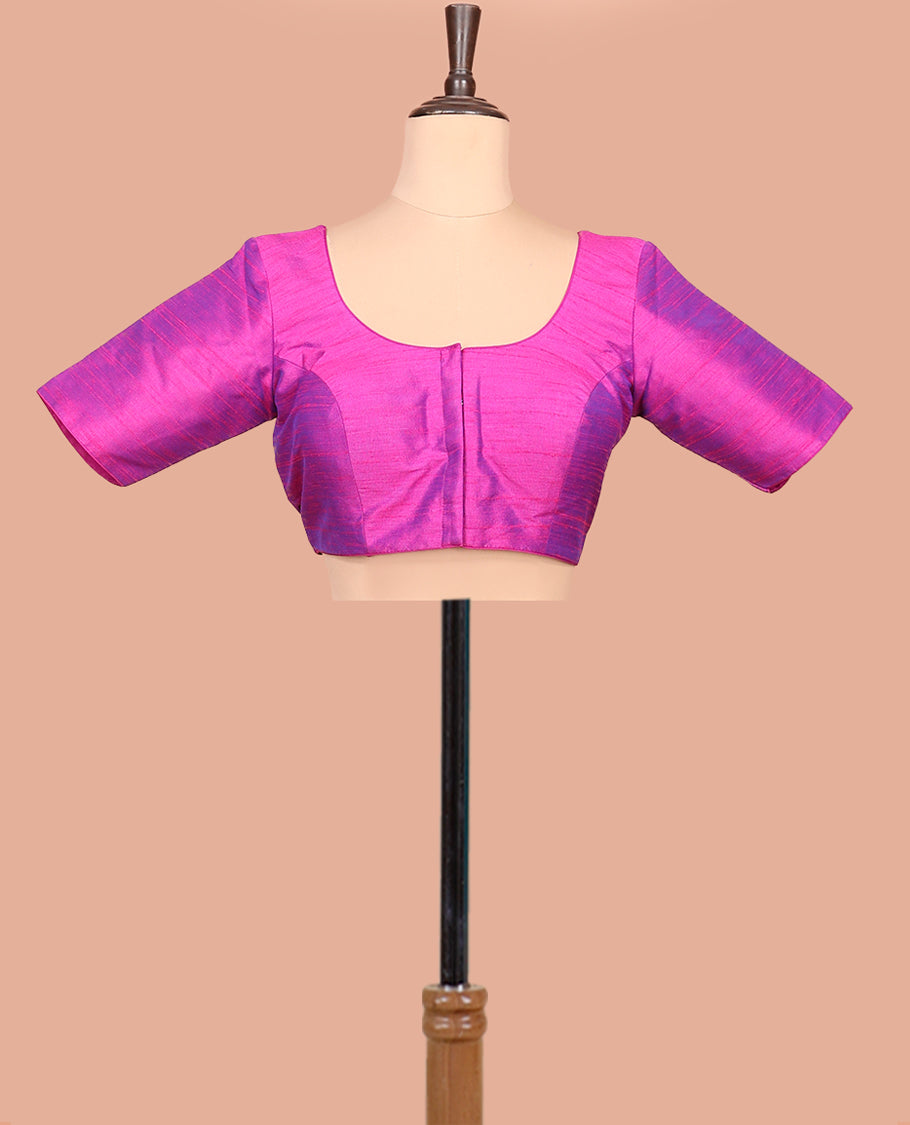 Pink Plain Readymade Blouse Featuring a Front Round-Neck, Back Round-Neck, and Half-Sleeve