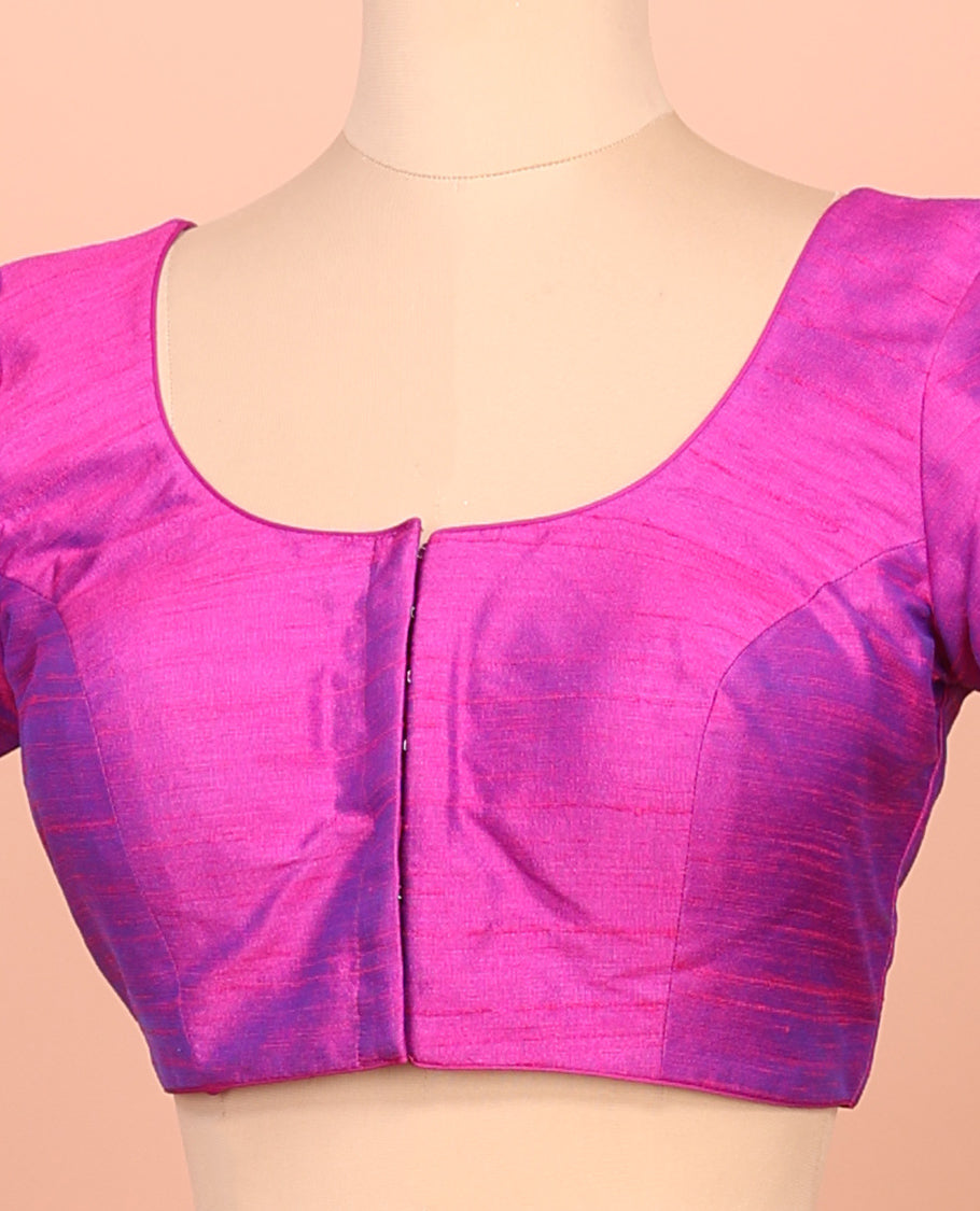 Pink Plain Readymade Blouse Featuring a Front Round-Neck, Back Round-Neck, and Half-Sleeve