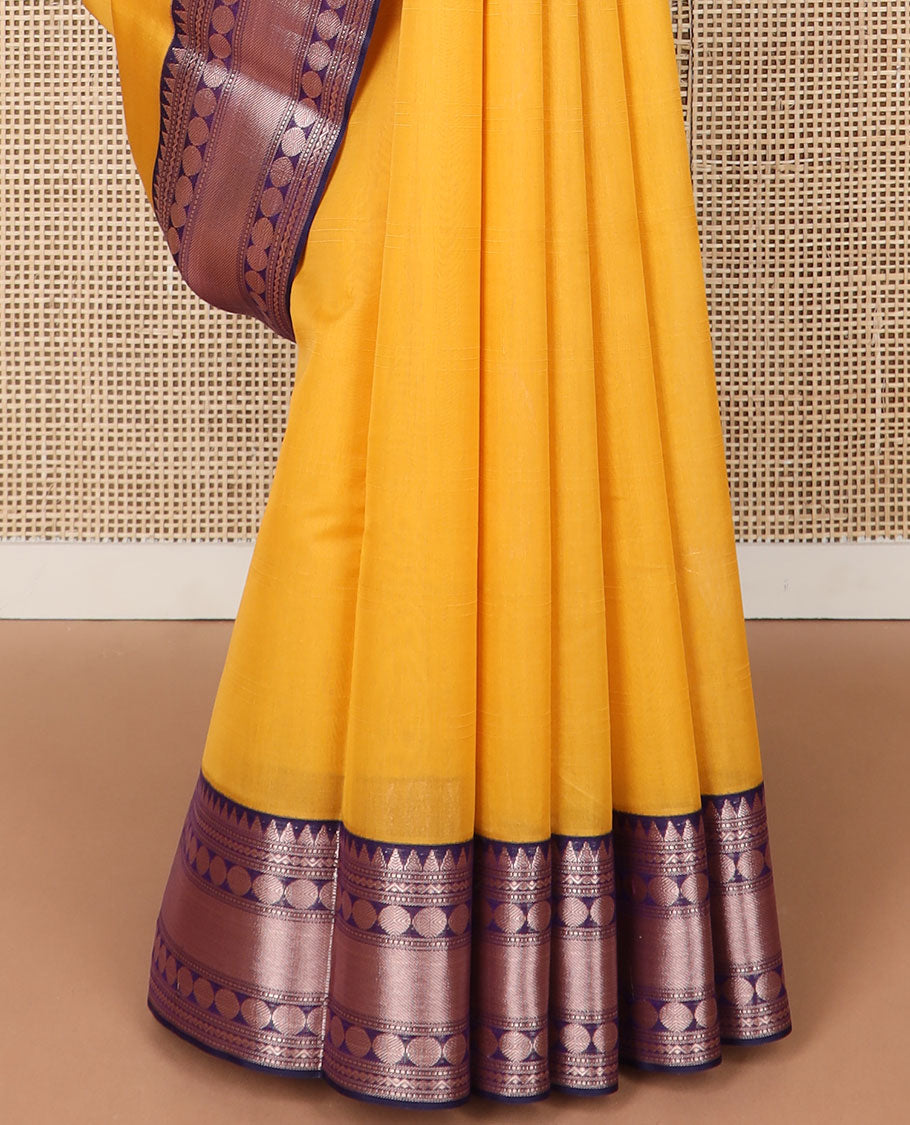 Orange motifs silk cotton saree with contrast zari design border & floral design pallu