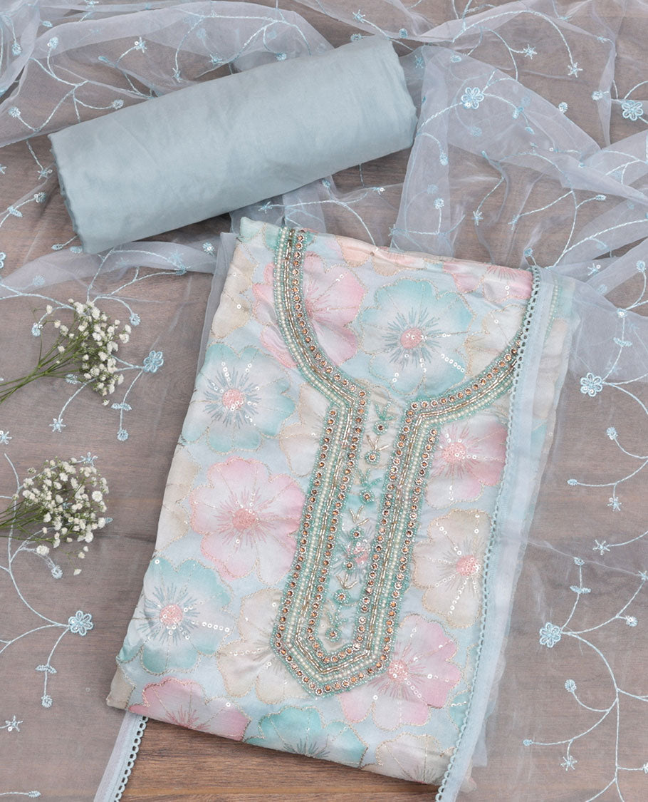 Blue Organza Material Chudidar Set