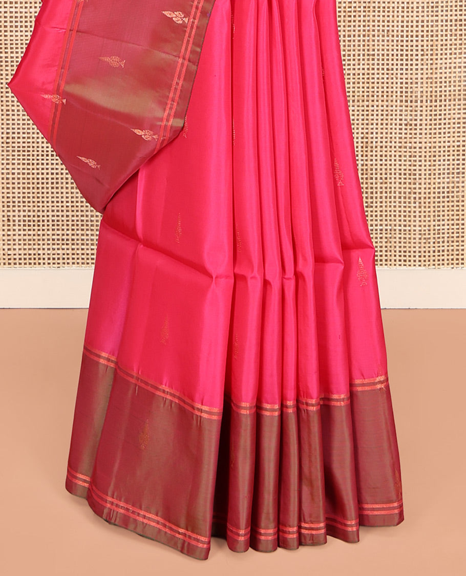 Pink Uppada Silk Saree, Adorned with Zari Buttas, a Contrast Zari Buttas Border, Grand Jaal Pallu, and a Contrast Blouse