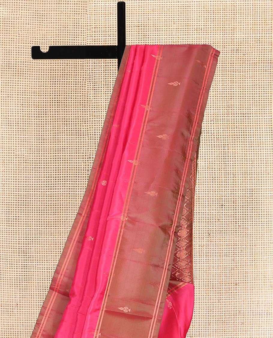 Pink Uppada Silk Saree, Adorned with Zari Buttas, a Contrast Zari Buttas Border, Grand Jaal Pallu, and a Contrast Blouse