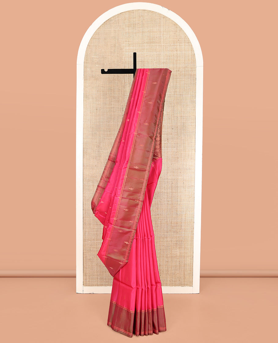 Pink Uppada Silk Saree, Adorned with Zari Buttas, a Contrast Zari Buttas Border, Grand Jaal Pallu, and a Contrast Blouse