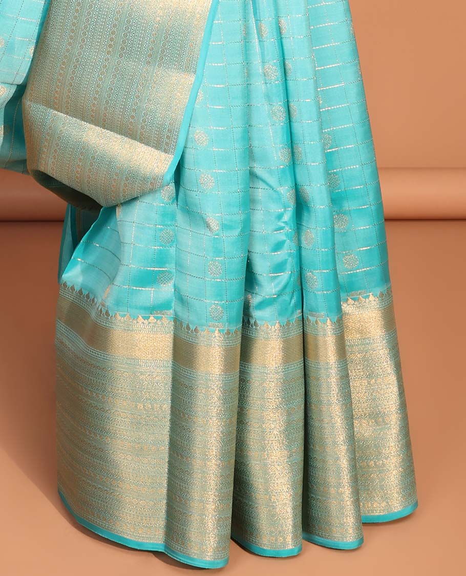 Blue floral enclosed with checked design vasundhara elite silk saree with self zari design border & intricate zari design pallu