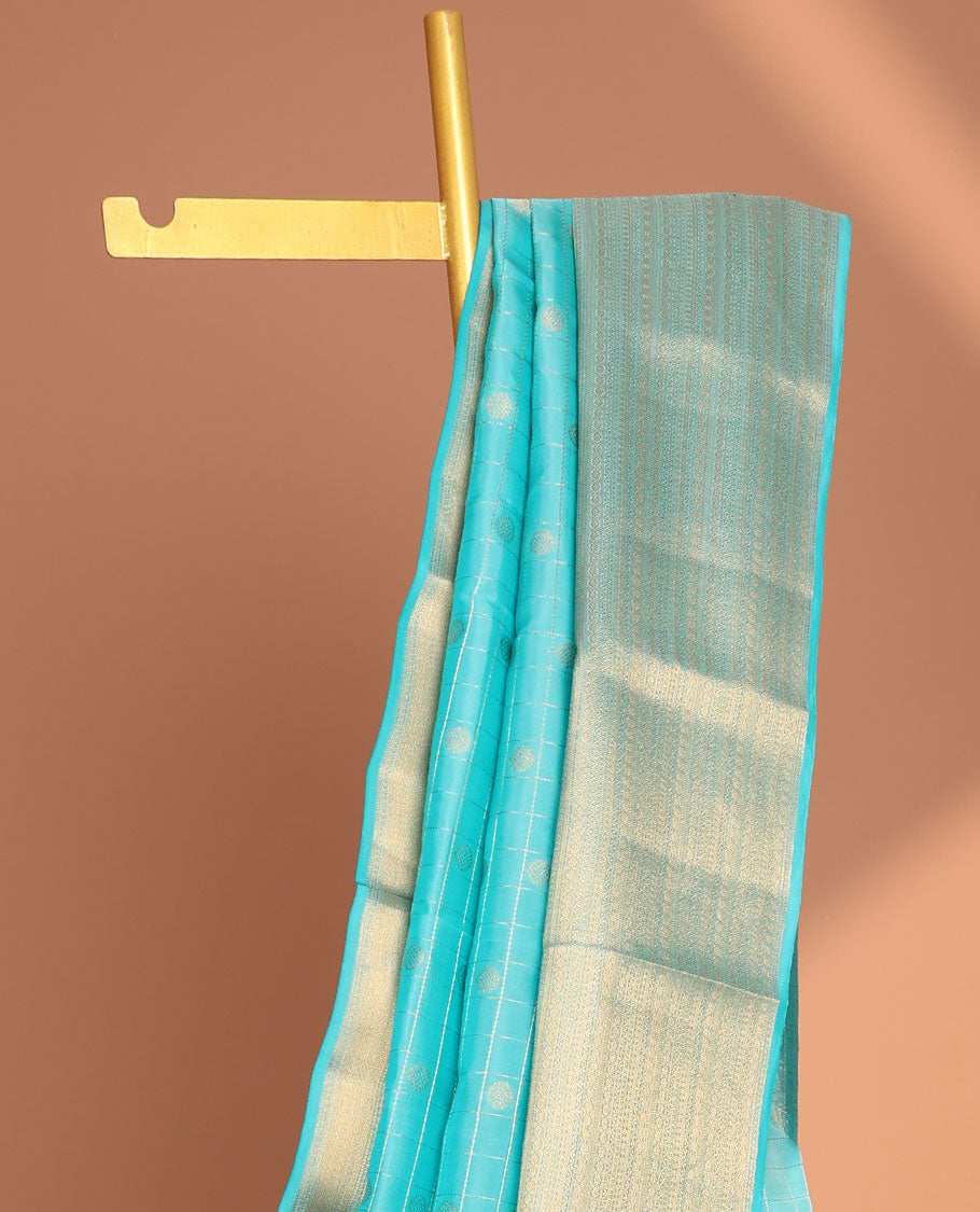 Blue floral enclosed with checked design vasundhara elite silk saree with self zari design border & intricate zari design pallu
