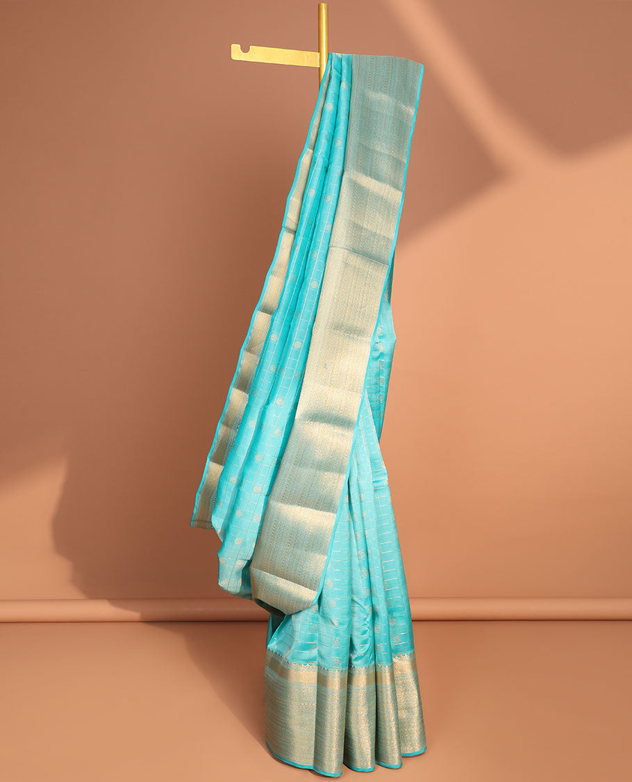 Blue floral enclosed with checked design vasundhara elite silk saree with self zari design border & intricate zari design pallu