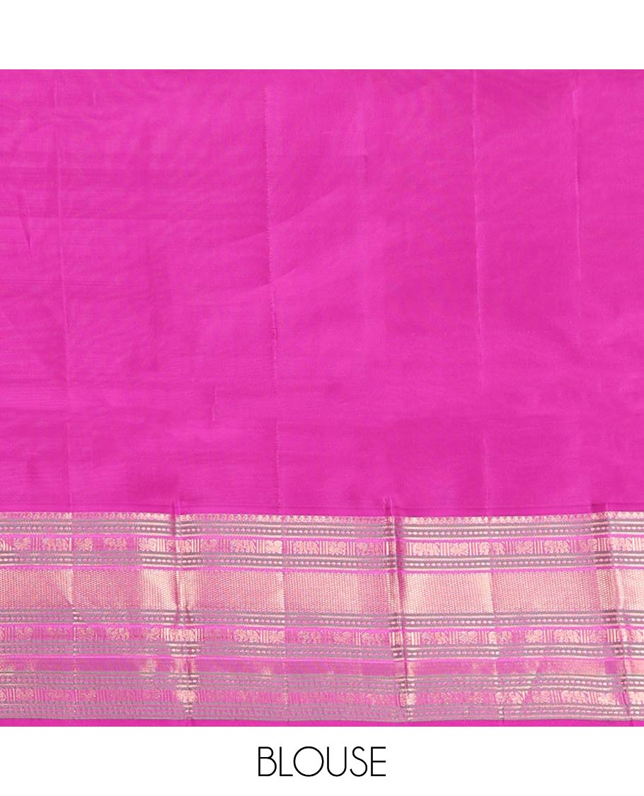 Brown Vasundhara Lite-Silk Mix Saree, Enriched with Zari Buttas on Its Body, Complemented by a Contrast Border of Thilakam Mokku, Mayil, Yaanai, and Mayil Kann Designs, Gleaming Zari Pallu of Jaal Designs, and Paired with a Contrast Blouse