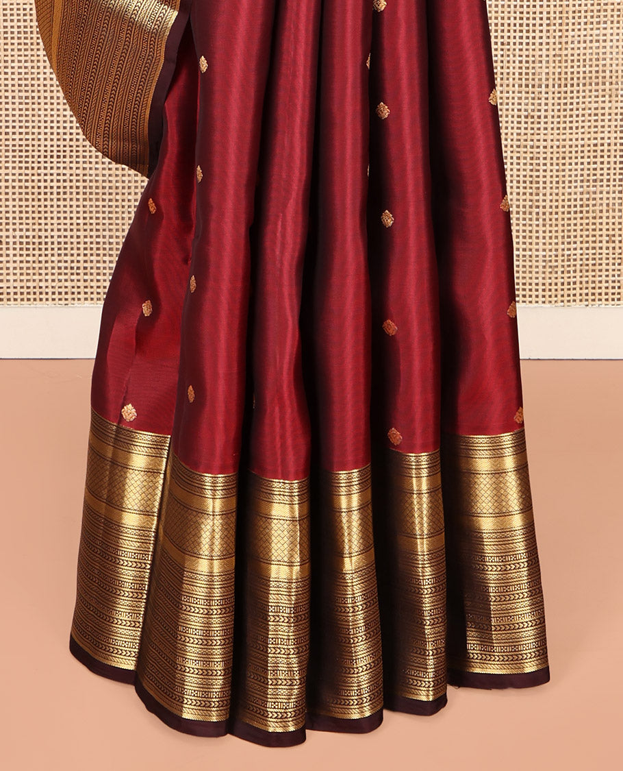 Red Vasundhara Lite-Silk Mix Saree, Delicately Woven with Zari Buttas, Complemented by a Contrast Traditional Zari Border, Grand Jaal Pallu, and a Contrast Blouse