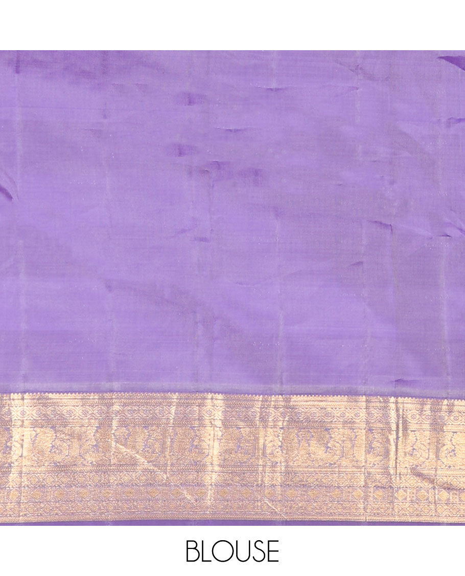 Yellow-pink striped & zari buttas Vasundhara elite silksaree, contrast border of rekku,kathir,kamalam,diamond & mayil & floral pallu