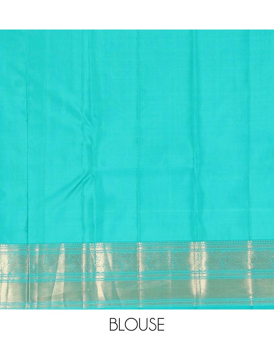 Blue zari buttas Vasundhara silk mix saree, zari border of rekku, kodi visiry, and kuyil kann designs, and jaal pallu