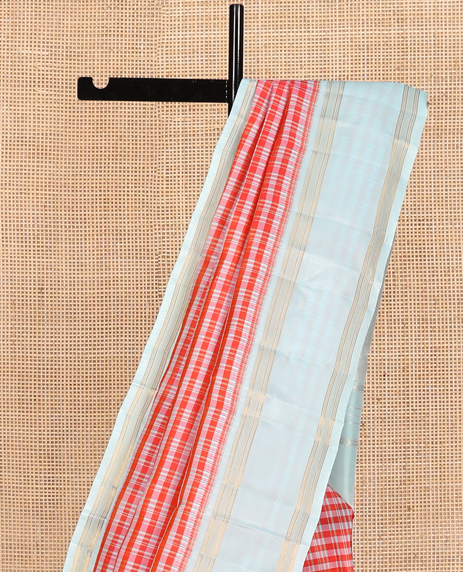 Orange Checked Vasundhara Lite Silk Mix Saree, a Contrast Rettai Pettu Border, Zari Striped Pallu, and a Contrast Blouse