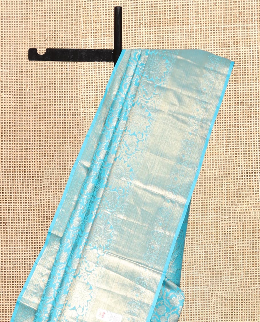 Blue Kanchipuram Wedding Silk Saree, Embellished with Jacquard Design, a Zari Border of Kodi Visiry Designs, Intricately Designed Pallu, and a Matching Blouse