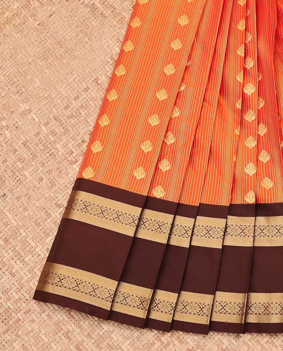 Orange Budget Silk Saree, Woven with Zari Buttas, Complemented by a Contrast Traditional Rettai Pettu Border, Grand Pallu, and a Contrast Blouse